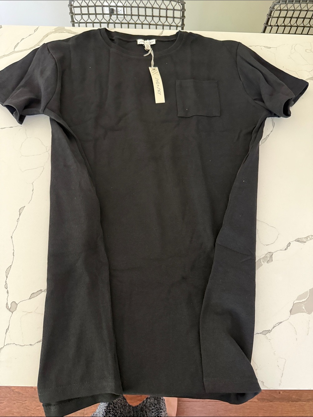 Classic Black Pocket T-shirt Dress. Thick Material.